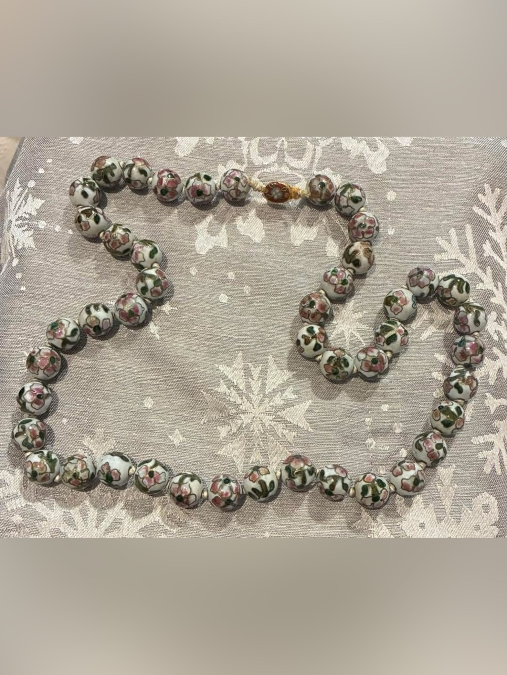 Floral Cloisonné Bead Necklace - Pink & Green